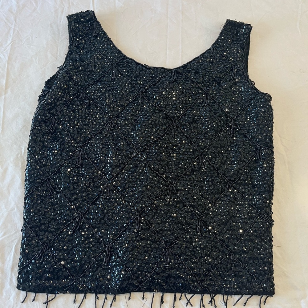 Black Sequence Top With Zipper - image 2